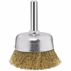 description Brosse boisseau pour perceuses - fils ondulés, laitonnés Même application que les types avec fils d'acier. L'avan ...