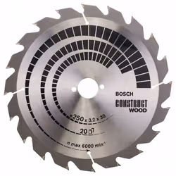 Lame de scie Bosch CONSTRUCT WOOD; 250x3,2x30,0 mm; Z20; 15°