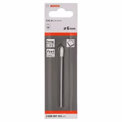 Bosch Forets à carrelage CYL-9 Ceramic, Perceuse, 6 mm, 80 mm, Verre non durci, Tige cylindrique, Blister