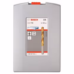 Ensemble de forets Bosch 2608587015; HSS-TIN; DIN 338; 19 unités
