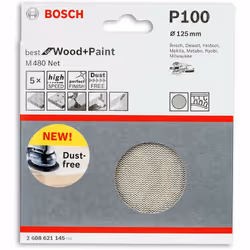 Abrasif maillé Bosch M480; 125 mm; P100; 5 unités