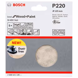 Abrasif maillé Bosch M480; 125 mm; P220; 5 unités