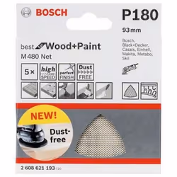 Abrasif maillé Bosch M480; 93x93 mm; P180; 5 unités