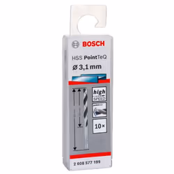Bosch Foret hélicoïdal HSS PointTeQ, Perceuse, Foret hélicoïdal, 3,1 cm, 65 mm, Fonte, Acier, 3,1 mm