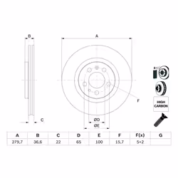 Disque de frein BOSCH 0 986 478 852 avant, ventilé, à haute teneur en carbone, 1 pièce - Vue supplémentaire 7