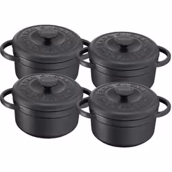 TEFAL E223S404 Set de 4 Minis Cocottes fonte dacier Pièrre Gagnaire Heritage Ronde - 10 cm - 03L - Tous feux dont Induction -
