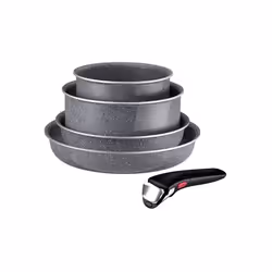TEFAL Ingenio Hard Stone Lot de 5 pièces : Poêles 22/26 cm Casseroles 16/20 cm Poignée amovible