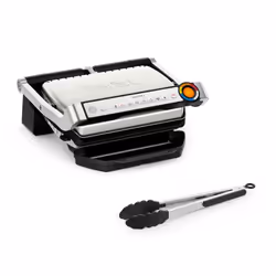 Tefal OptiGrill + GC718D10, Noir, Acier inoxydable, Rectangulaire, Boutons, 600 cm², 300 x 200 mm, 1 zone(s)
