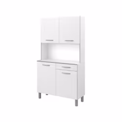 READY Buffet de cuisine 101 cm - 4 portes 1 tiroir - Poignées en plastique décor chrome mat - Pieds en plastique décor alu -  ...