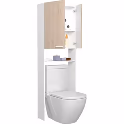 Colonne sanitaire / WC - Décor Chêne et Blanc - 2 portes - Salle de bain / buanderie - L642 x P218 x H184 cm - WOODY