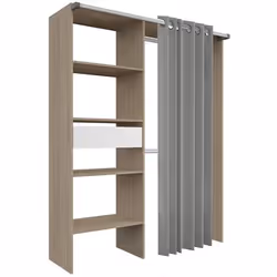 Amenagement de placard avec rideau - Decor Chene - 1 tiroir - L 143,5 X P 48 X H 181,9 cm - BARI