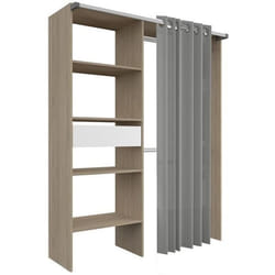 Amenagement de placard avec rideau - Decor Chene - 1 tiroir - L 143,5 X P 48 X H 181,9 cm - BARI