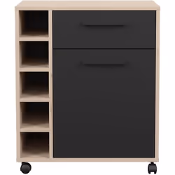 STUDIO - Desserte - 1 porte 1 tiroir - 5 casiers range bouteilles - 60 x 403 x 71 cm - Chêne / Noir mat - PARISOT