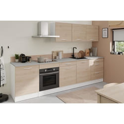 Cuisine Complete Oslo - L 300 Cm - Décor Chene - Plan De Travail Inclus