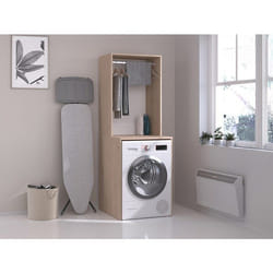 Meuble Pour Machine À Laver Avec Penderie - Naturel Clair - L65 X H184 Cm - Erkano