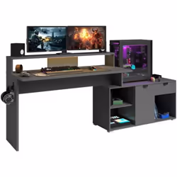 Transformez votre espace de travail avec le bureau d'angle modulable WORTEX en gris ombre. Ce bureau élégant et fonctionnel e ...