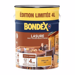 La lasure chene clair BONDEX est idéale pour tous types de bois. Sa formule anti-goutte et microporeuse assure une pénétratio ...