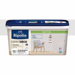 Peinture couleur intérieure Gris Hanoi - Aspect Satin - Ultra-Couvrante pour Murs, Boiseries et Radiateurs - Ripolin Cette pe ...