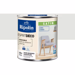 Peinture couleur intérieure Gris Hanoi - Aspect Satin - Ultra-Couvrante pour Murs, Boiseries et Radiateurs - Ripolin Cette pe ...