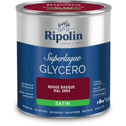 Peinture Couleur Superlaque Glycéro 2en1 Satin - 0,5L - Rouge Basque ral 3004 - Ripolin