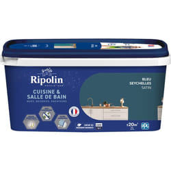 Ripolin - Peinture Murale spéciale Cuisine et Bain - Satin - 2L - Bleu Seychelles