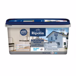 Peinture Intérieure et Extérieure Solution maison - Mat - 2,5L - Blanc – Ripolin Spécialement conçue pour les murs, plafonds  ...