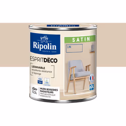 Peinture couleur intérieure Lin - Aspect Satin - Ultra-Couvrante pour Murs, Boiseries et Radiateurs - Ripolin Cette peinture  ...