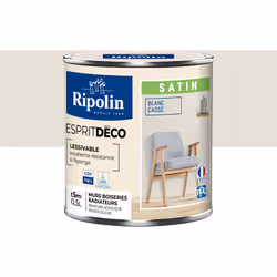 Peinture couleur intérieure Blanc cass&eaute; - Aspect Satin - Ultra-Couvrante pour Murs, Boiseries et Radiateurs - Ripolin C ...