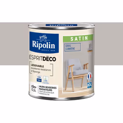 Peinture couleur intérieure Gris Lumière - Aspect Satin - Ultra-Couvrante pour Murs, Boiseries et Radiateurs - Ripolin Cette  ...