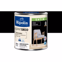 Peinture couleur intérieure Noir Houvert - Aspect Satin - Ultra-Couvrante pour Murs, Boiseries et Radiateurs - Ripolin Cette ...