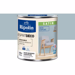 Peinture couleur intérieure Bleu Cupcake - Aspect Satin - Ultra-Couvrante pour Murs, Boiseries et Radiateurs - Ripolin Cette  ...