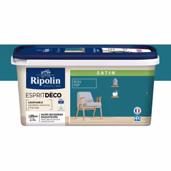 Peinture couleur intérieure Bleu Pop - Aspect Satin - Ultra-Couvrante pour Murs, Boiseries et Radiateurs - Ripolin Cette pein ...