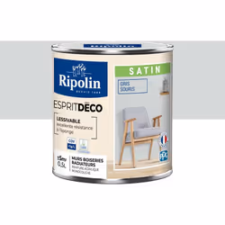 Peinture couleur intérieure Gris Souris - Aspect Satin - Ultra-Couvrante pour Murs, Boiseries et Radiateurs - Ripolin Cette p ...