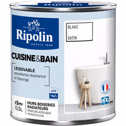 Peinture couleur Blanche pour cuisine et Salle de Bain - Aspect Satin - Haute Lessivabilité - Ripolin Avec sa technologie "ef ...
