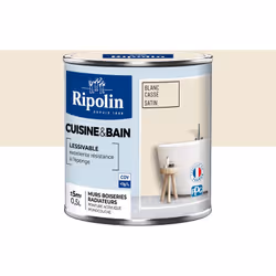 Peinture couleur Blanc cassé pour cuisine et Salle de Bain - Aspect Satin - Haute Lessivabilité - Ripolin Avec sa technologie ...