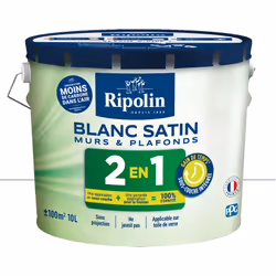 Peinture Blanc Satin pour Murs et Plafonds avec Sous-Couche Intégrée - 10L Ripolin