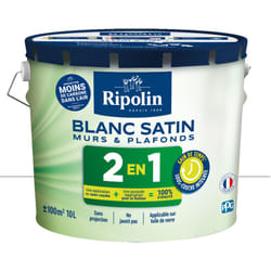 Peinture Blanc Satin pour Murs et Plafonds avec Sous-Couche Intégrée - 10L Ripolin