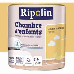 La Peinture satinée RIPOLIN Chambre d'enfants Jaune mimosa est une peinture couleur intérieure à base de résine végétale, des ...