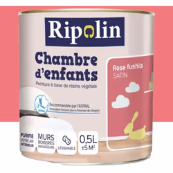 La Peinture satinée RIPOLIN Chambre d'enfants Rose fushia est une peinture couleur intérieure à base de résine végétale, dest ...
