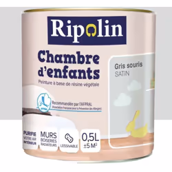 La Peinture satinée RIPOLIN Chambre d'enfants Gris souris est une peinture couleur intérieure à base de résine végétale, dest ...