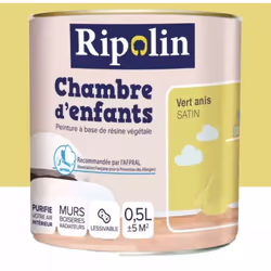 La Peinture satinée RIPOLIN Chambre d'enfants Vert Anis est une peinture couleur intérieure à base de résine végétale, destin ...