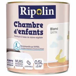 Description générale La peinture satinée RIPOLIN blanc pour chambre d'enfants est conçue à base de résine végétale, idéale po ...