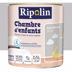 La Peinture satinée RIPOLIN Chambre d'enfants Gris Velours est une peinture couleur intérieure à base de résine végétale, des ...