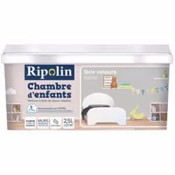 La Peinture satinée RIPOLIN Chambre d'enfants Gris Velours est une peinture couleur intérieure à base de résine végétale, des ...