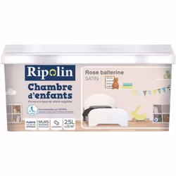 La Peinture satinée RIPOLIN Chambre d'enfants Rose Ballerine est une peinture couleur intérieure à base de résine végétale, d ...