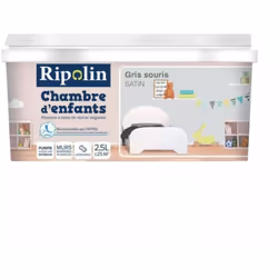 La Peinture satinée RIPOLIN Chambre d'enfants Gris souris est une peinture couleur intérieure à base de résine végétale, dest ...