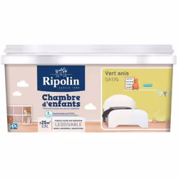 La Peinture satinée RIPOLIN Chambre d'enfants Vert Anis est une peinture couleur intérieure à base de résine végétale, destin ...