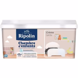 La Peinture satinée RIPOLIN Chambre d'enfants Crème est une peinture couleur intérieure à base de résine végétale, destinée à ...