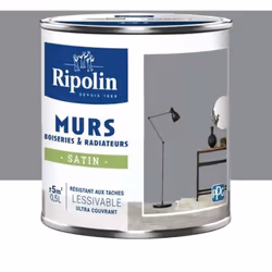 La Peinture Murs, Boiseries, Radiateurs RIPOLIN Satin Gris Zinc est une peinture monocouche, très couvrante qui donnera un be ...
