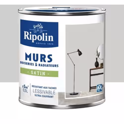 La Peinture Murs, Boiseries, Radiateurs RIPOLIN Satin Gris Cétus est une peinture monocouche, très couvrante qui donnera un b ...